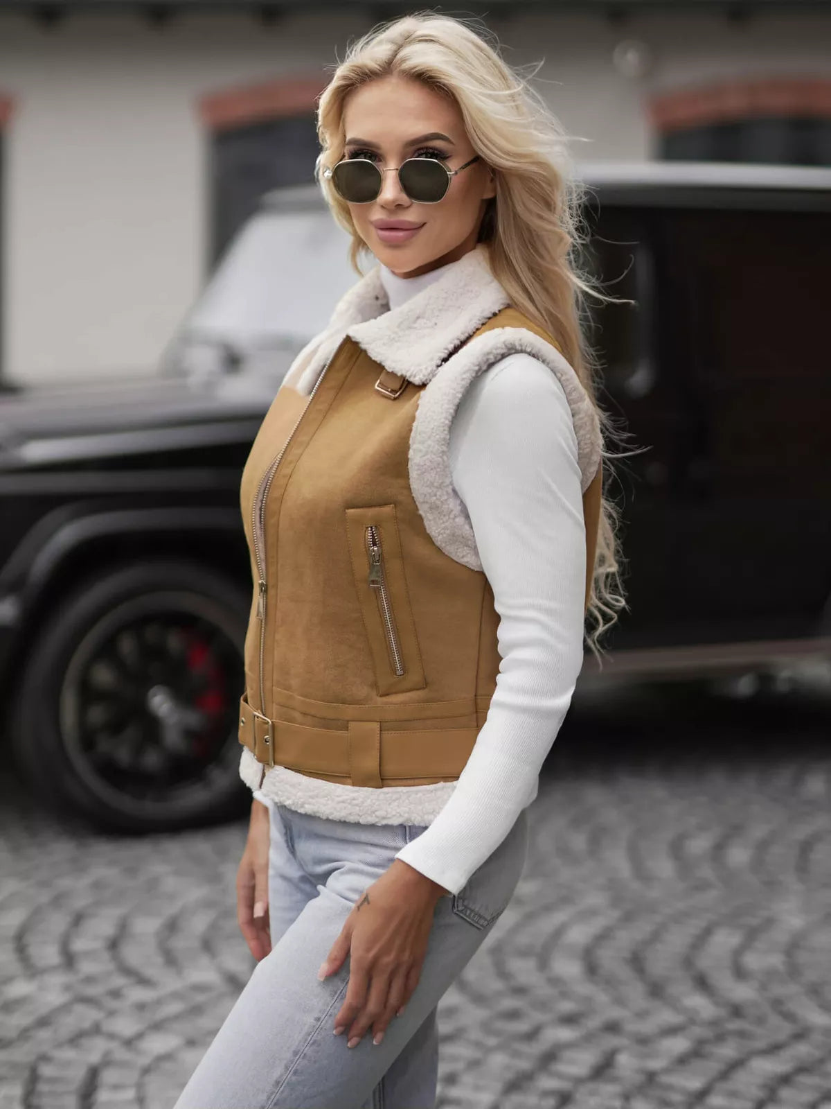 Sieviešu brūna ādas veste Pixel