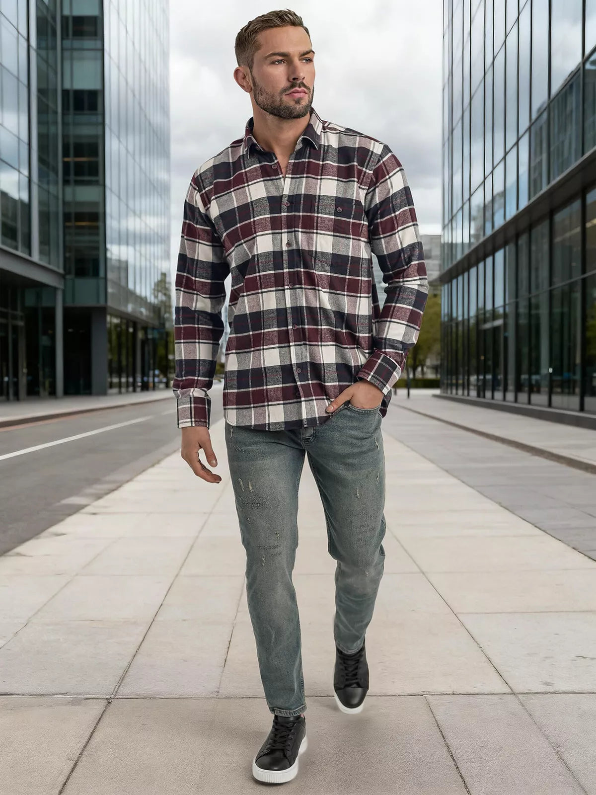 Vīriešu bordo rūtainais krekls Marino