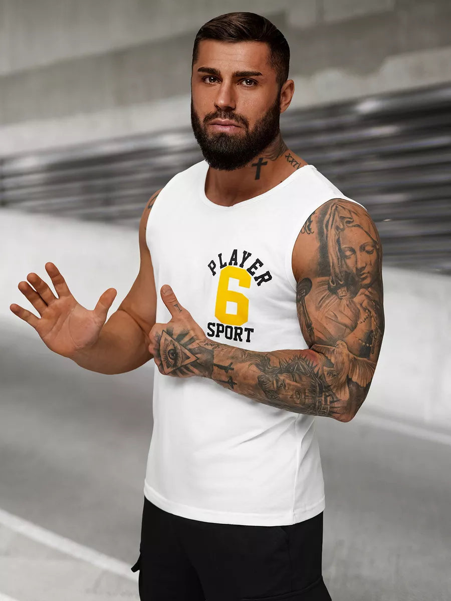 Vīriešu balts bezpiedurkņu krekls Sport