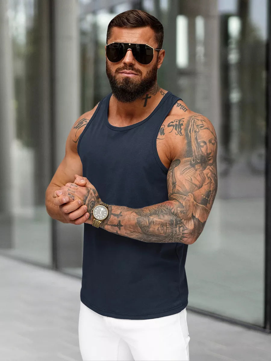 Vīriešu bezpiedurkņu tumši zils T-krekls Romul