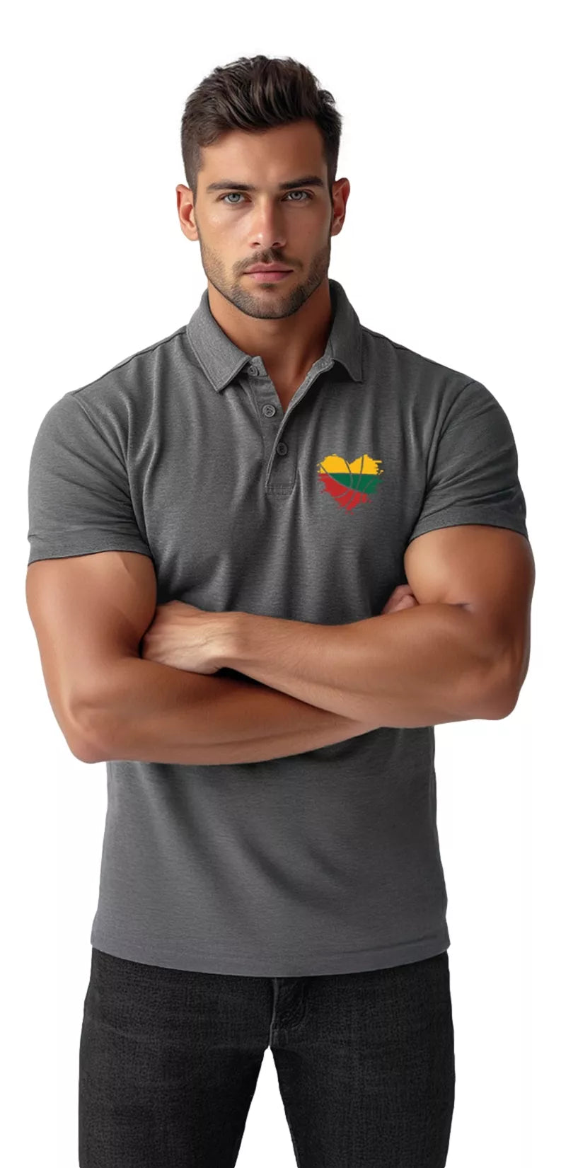 Vīriešu tumši pelēks polo krekls ar Sirds formas uzrakstu 