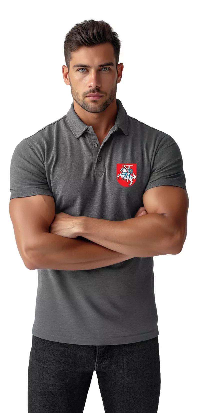 Vīriešu tumši pelēks polo krekls Herbas 