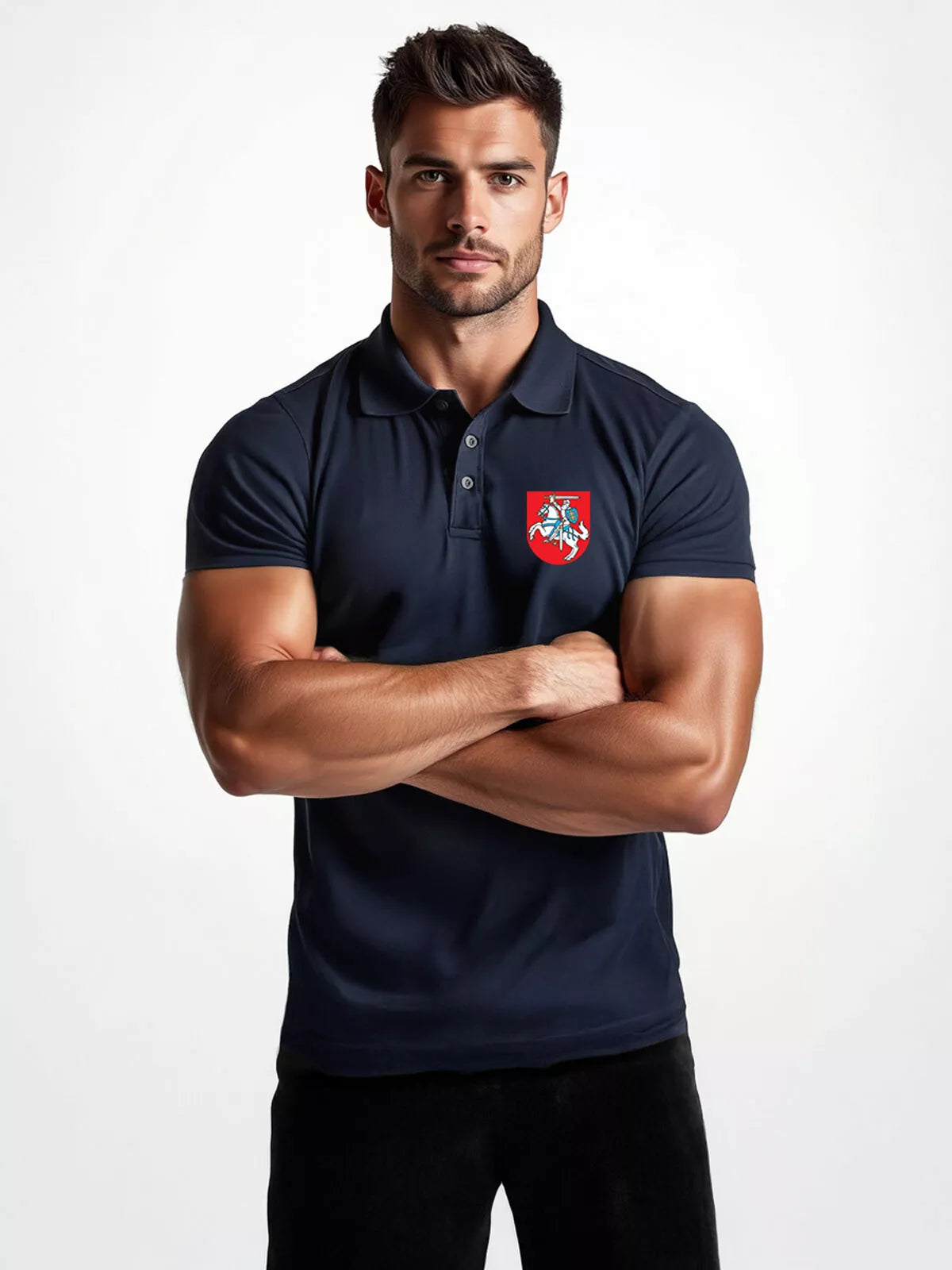 Vīriešu tumši zils polo krekls ar ģerboni