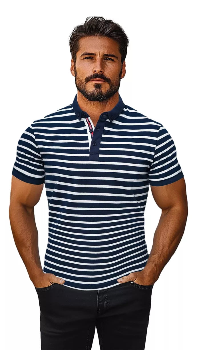 Vīriešu svītrains tumši zils polo krekls Donat