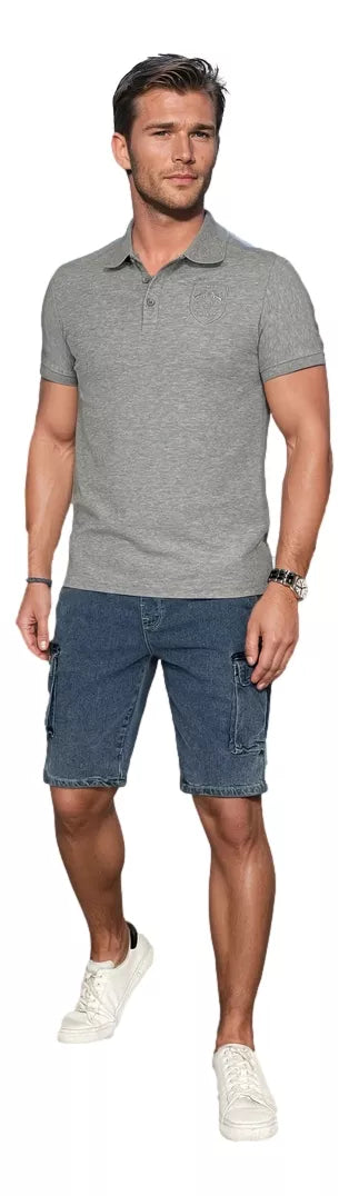 Vīriešu pelēks polo krekls ar Emb logotipu