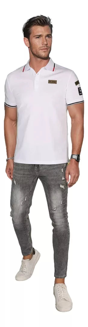 Vīriešu polo krekls ar uzšuvēm, balts, ASV armijas