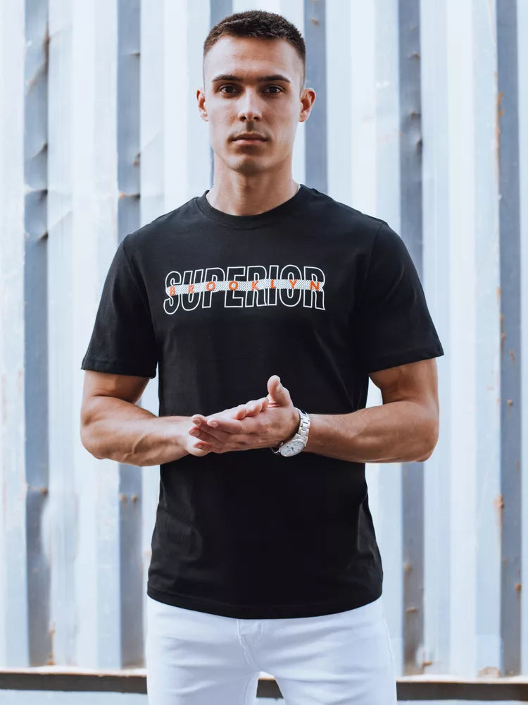 Vīriešu melns T-krekls ar uzrakstu Superior