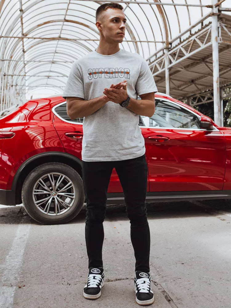 Vīriešu gaiši pelēks T-krekls ar uzrakstu Superior