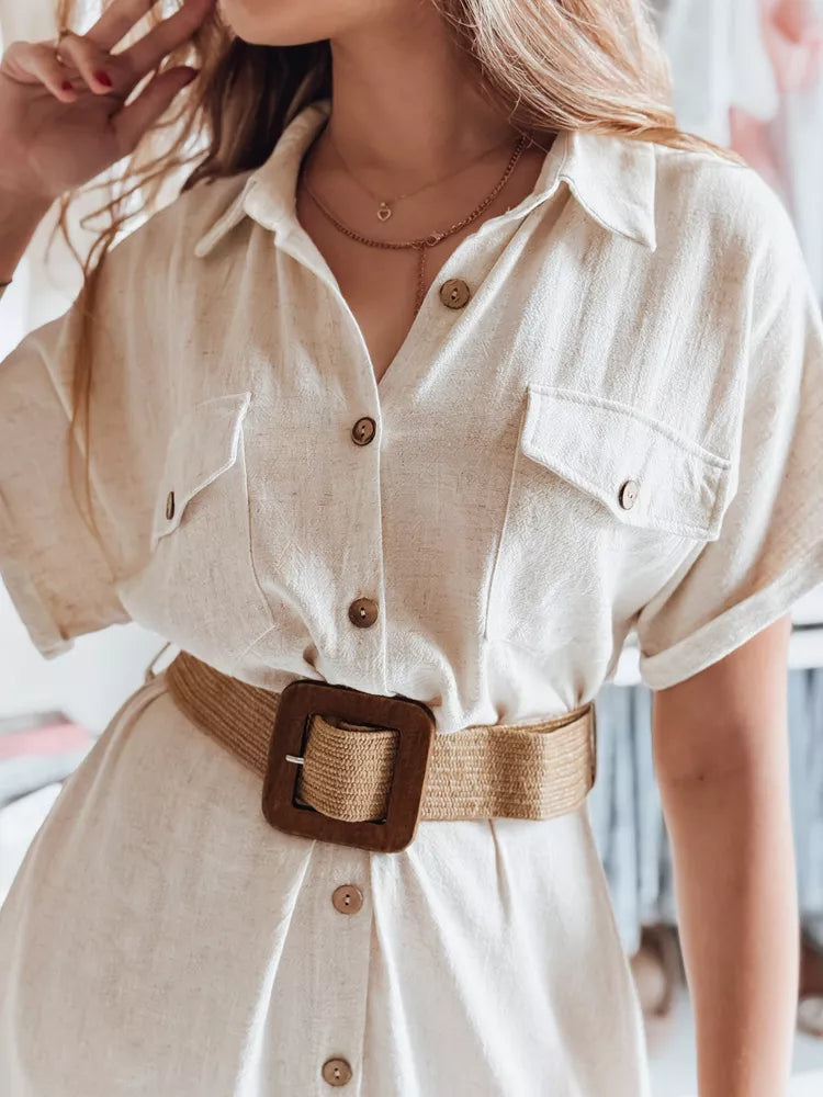 Sieviešu gaiši brūna kleita ar jostu Armina 