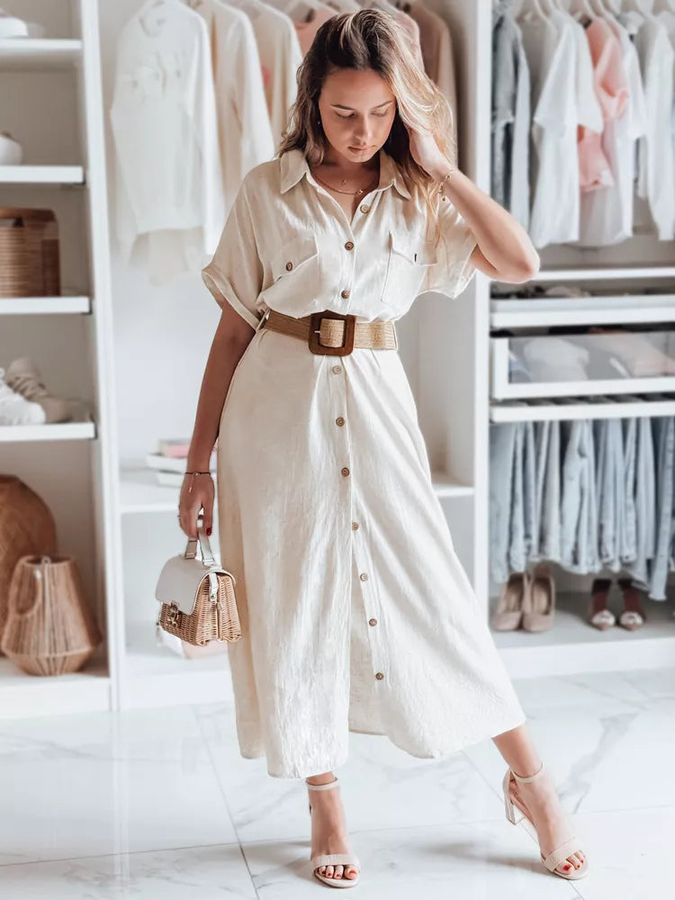 Sieviešu gaiši brūna kleita ar jostu Armina 