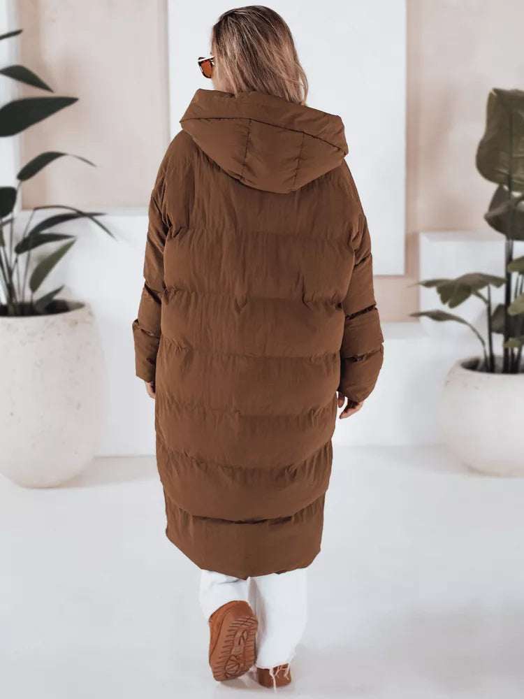 Sieviešu stepēta garā brūna jaka Bren