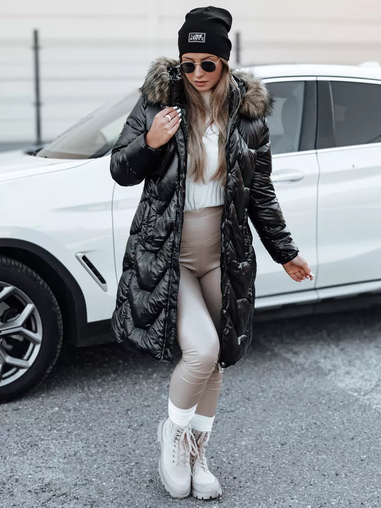 Sieviešu melna jaka ar brūnu kažokādu Elec