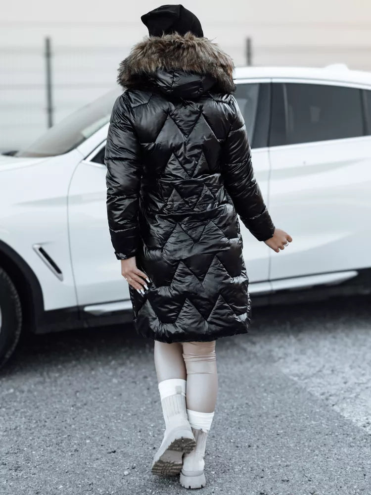 Sieviešu melna jaka ar brūnu kažokādu Elec