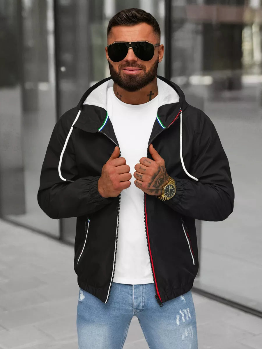 Vīriešu melna jaka ar kapuci Pyter