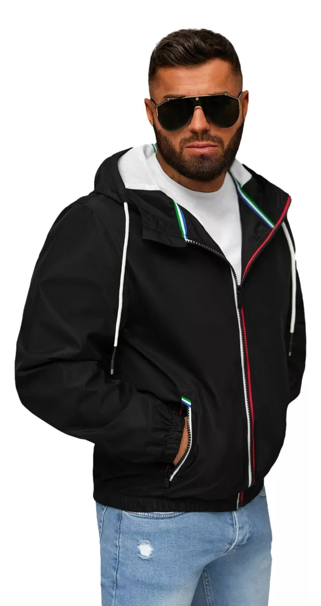 Vīriešu melna jaka ar kapuci Pyter