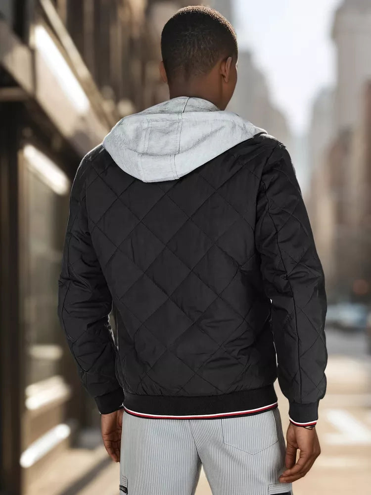 Vīriešu melna jaka ar kapuci Stefun