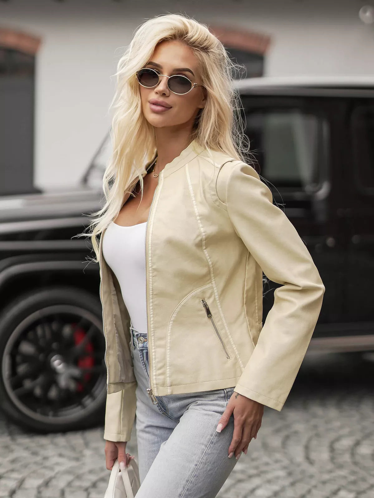 Sieviešu brūna ādas jaka Emeli