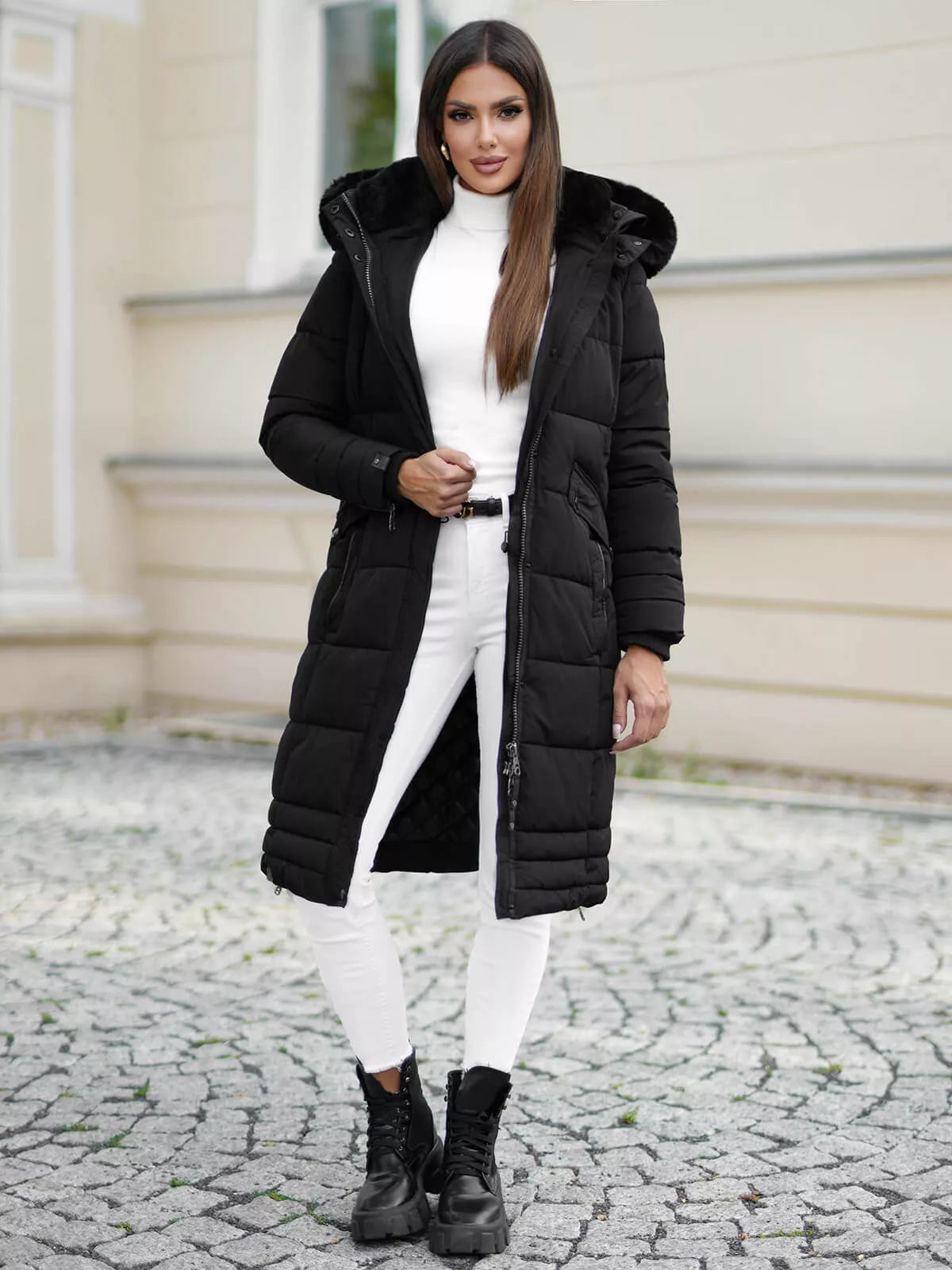 Marni garā melna sieviešu ziemas jaka