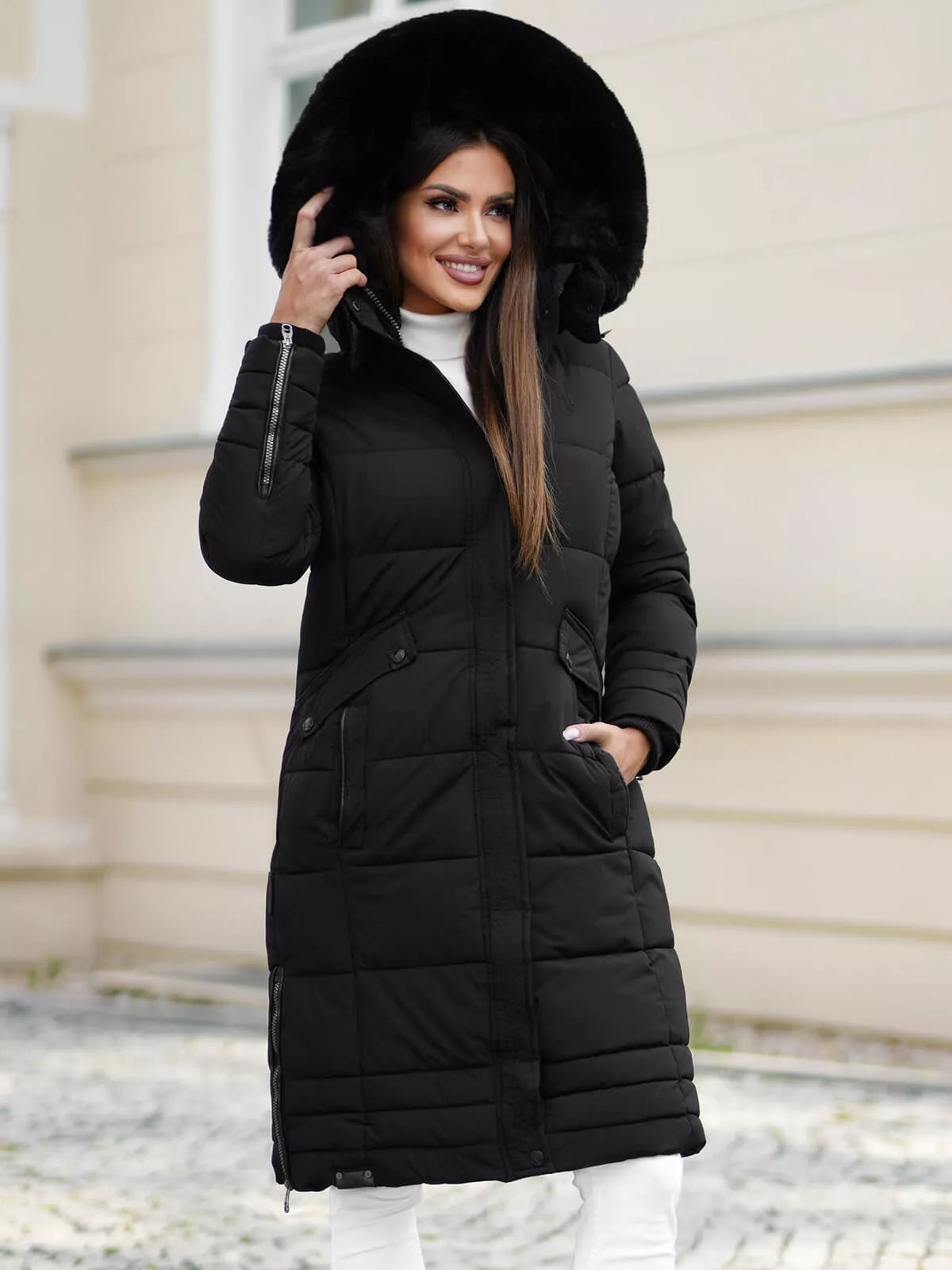 Marni garā melna sieviešu ziemas jaka