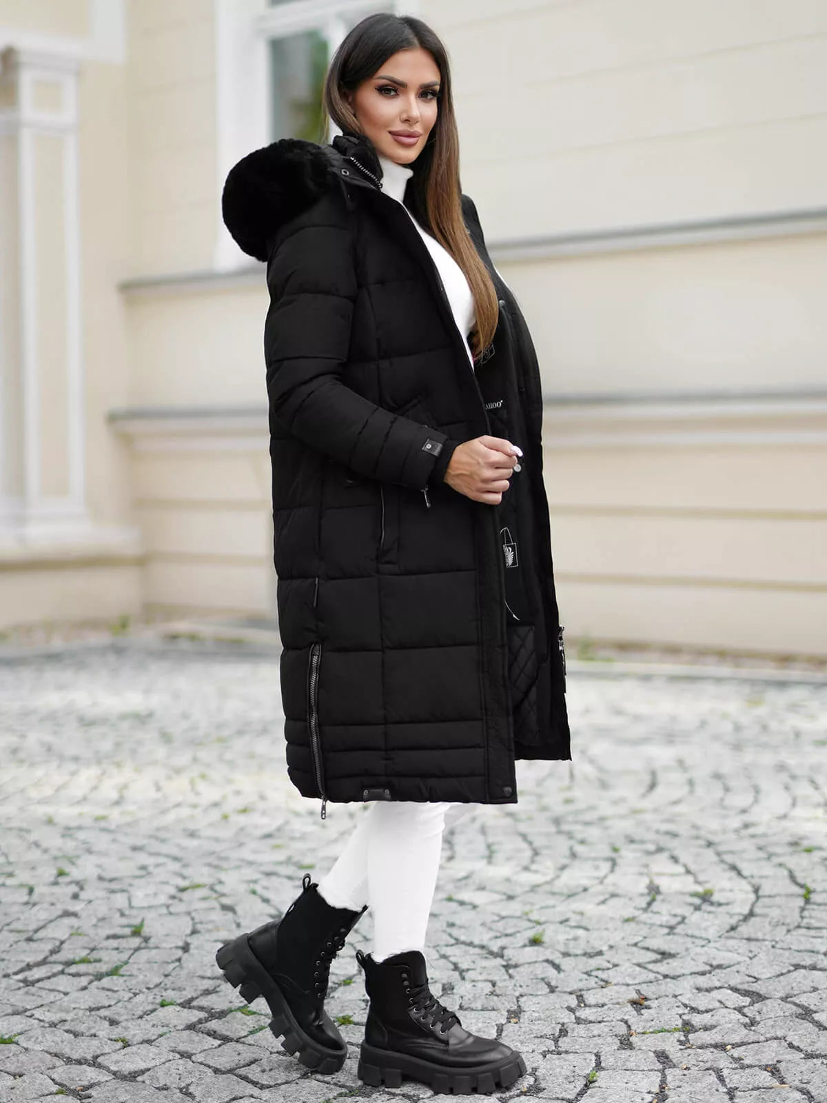 Marni garā melna sieviešu ziemas jaka