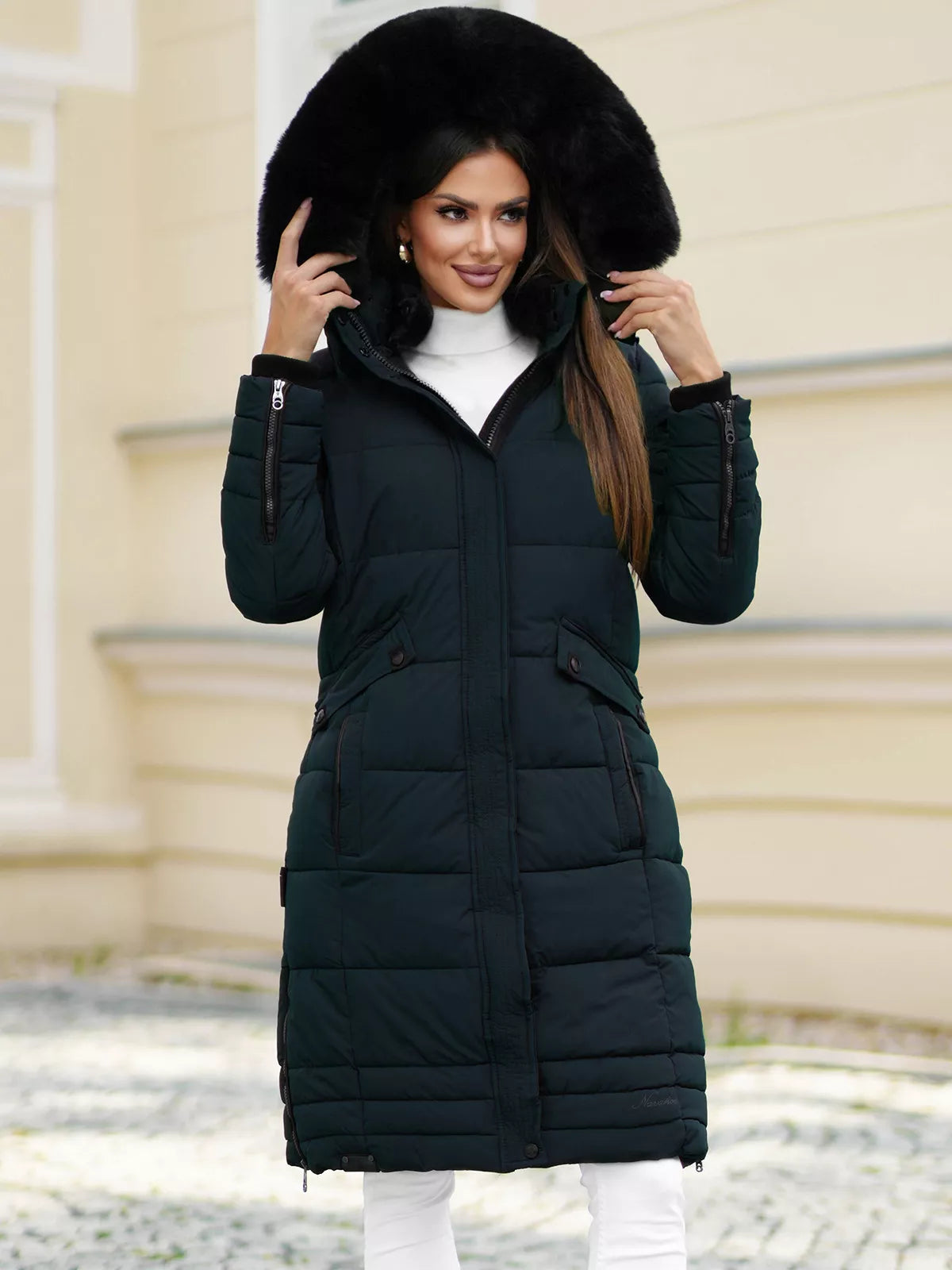 Marni garā sieviešu tumši zila ziemas jaka