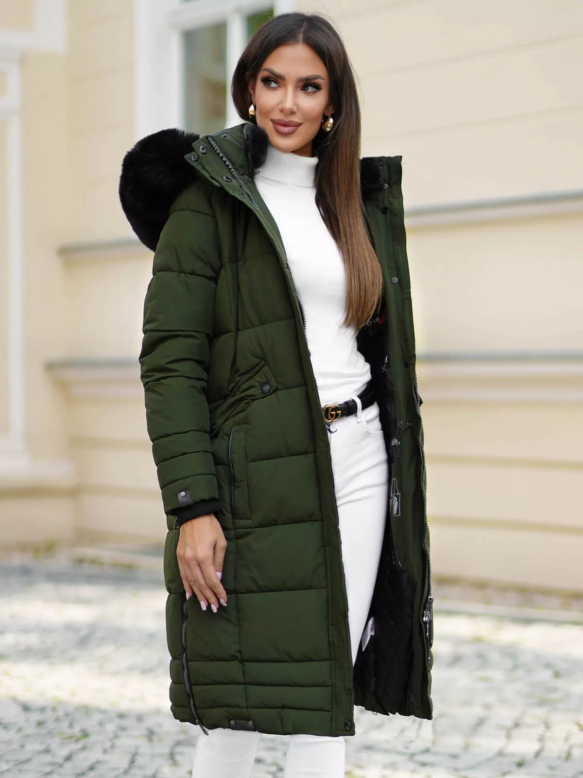 Marni garā sieviešu zaļā ziemas jaka