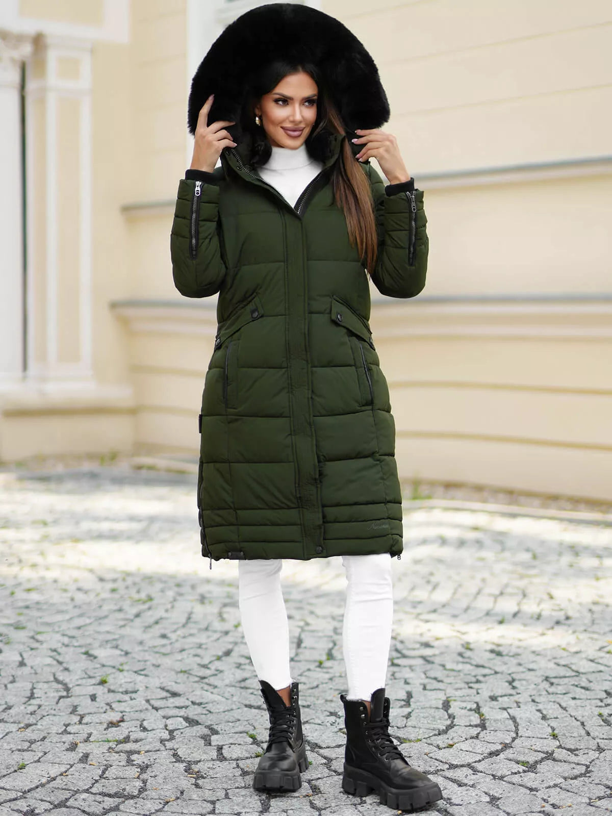 Marni garā sieviešu zaļā ziemas jaka