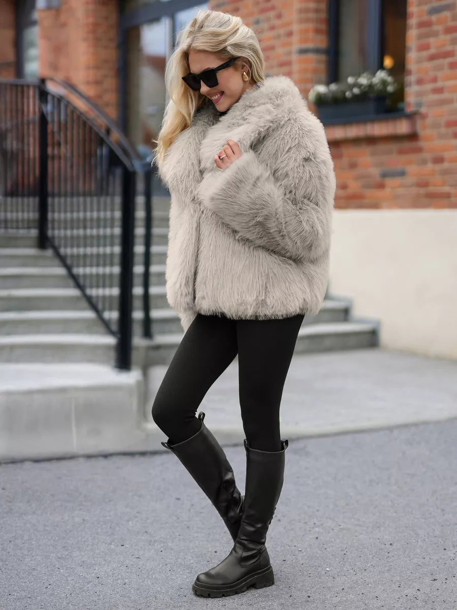 Sieviešu pelēka mākslīgās kažokādas jaka Sofin