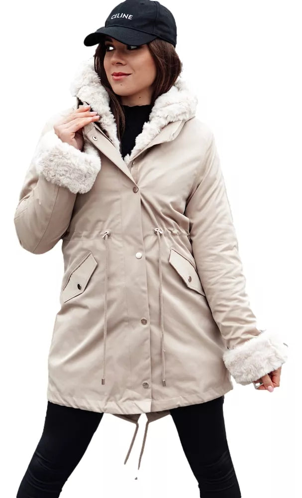 Sieviešu brūna jaka ar gaišu kažokādu Arctic