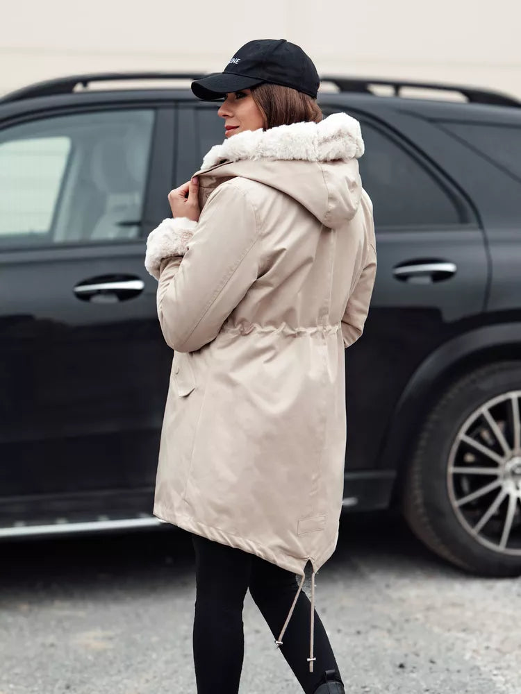 Sieviešu brūna jaka ar gaišu kažokādu Arctic