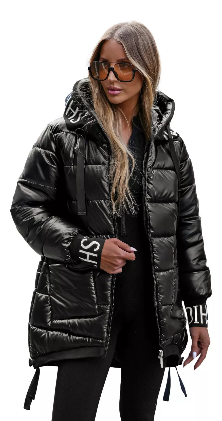 Melna, spīdīga jaka Agor