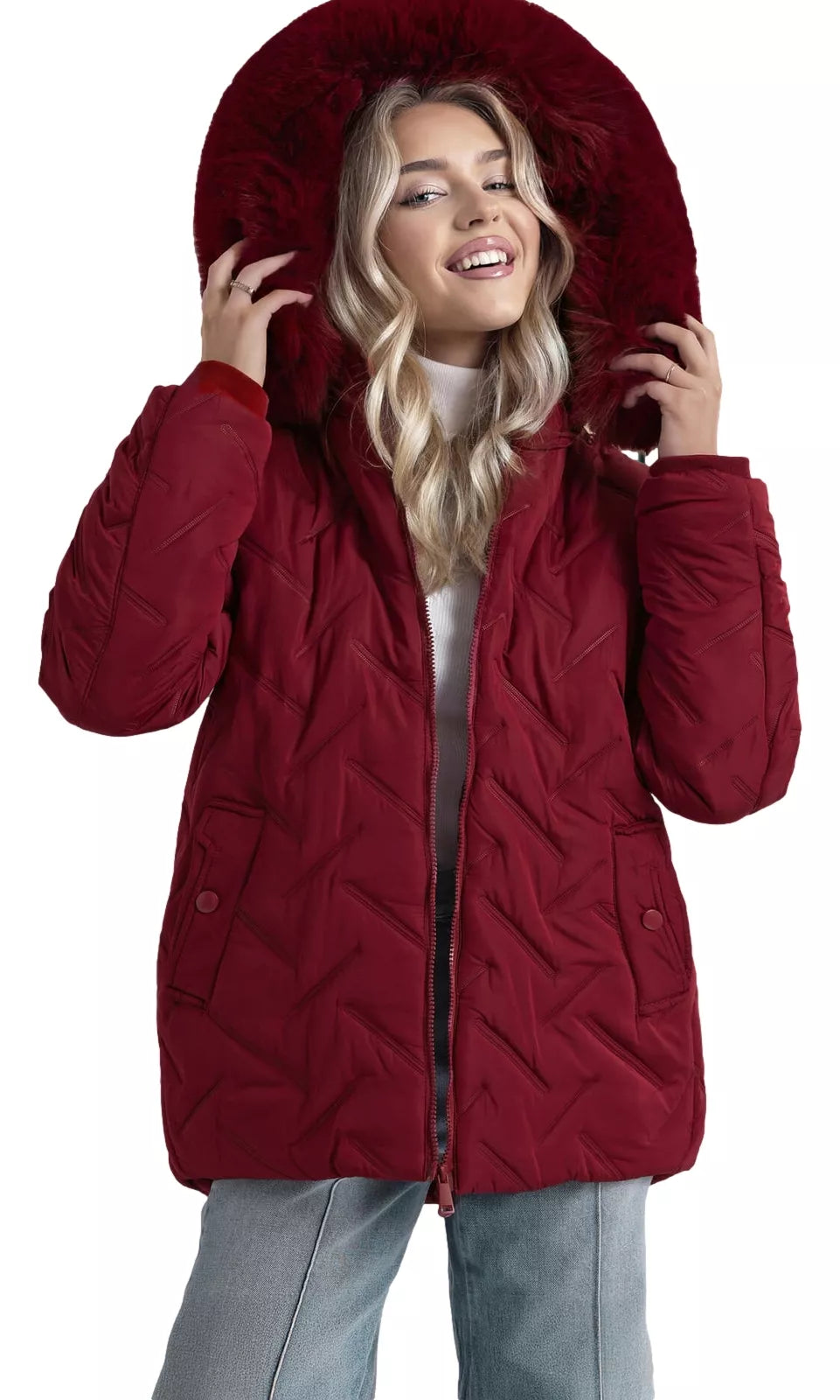 Sieviešu bordo krāsas ziemas jaka ar kapuci Levi