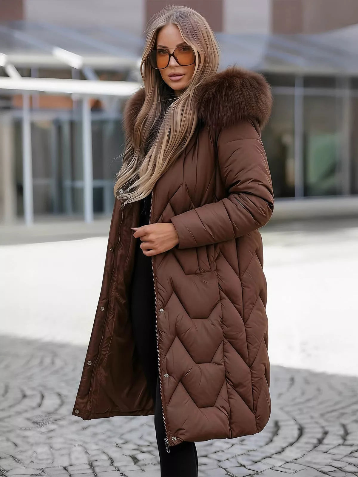 Žieminė ilga moteriška ruda striukė Klein