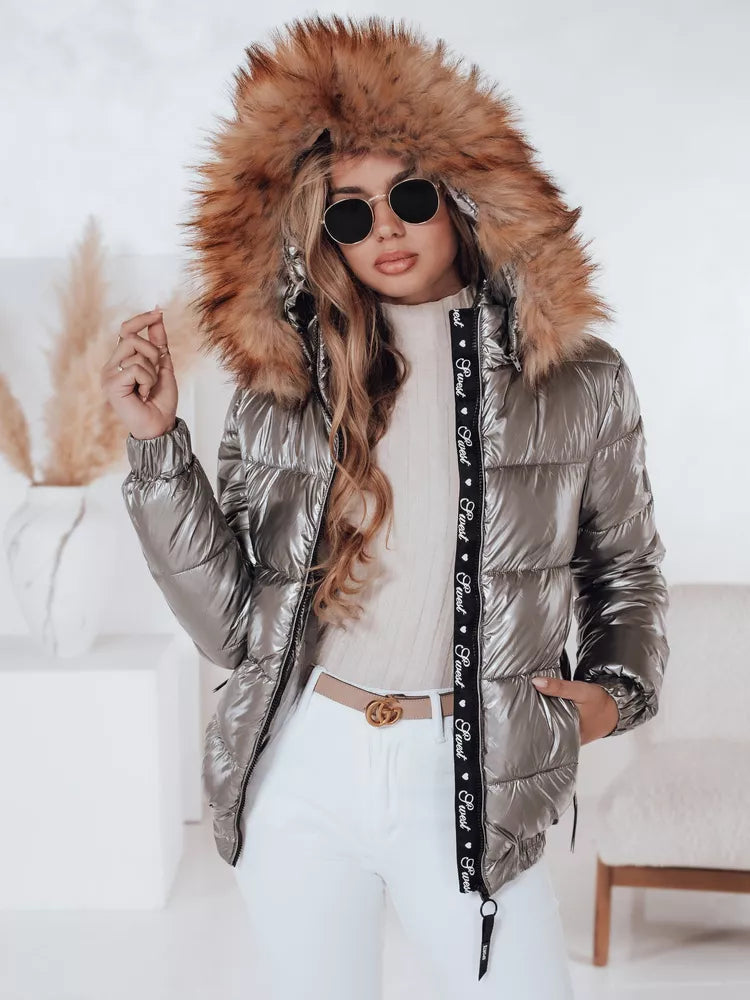 Sieviešu spīdīgi pelēka jaka Melani