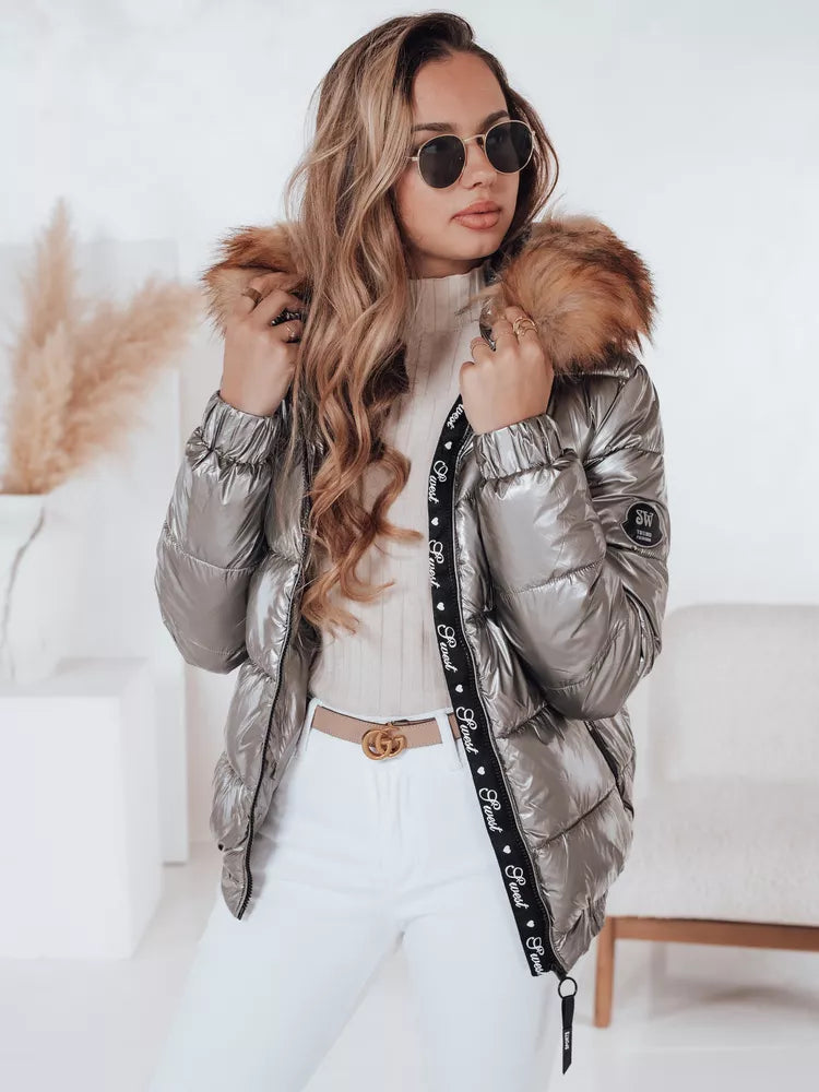 Sieviešu spīdīgi pelēka jaka Melani