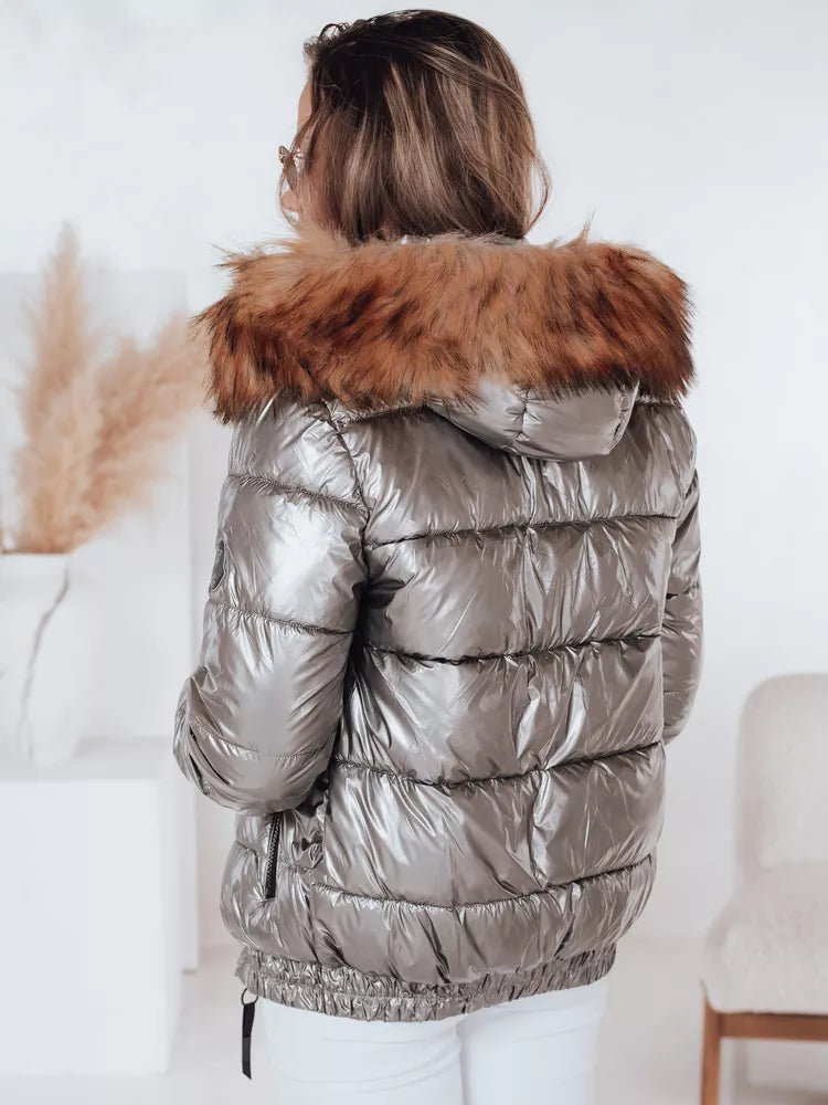 Sieviešu spīdīgi pelēka jaka Melani