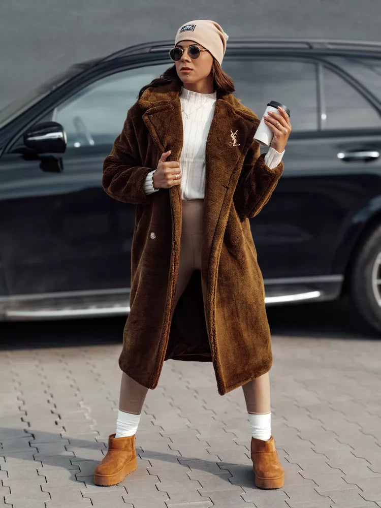 Sieviešu ziemas brūns mētelis Luxer