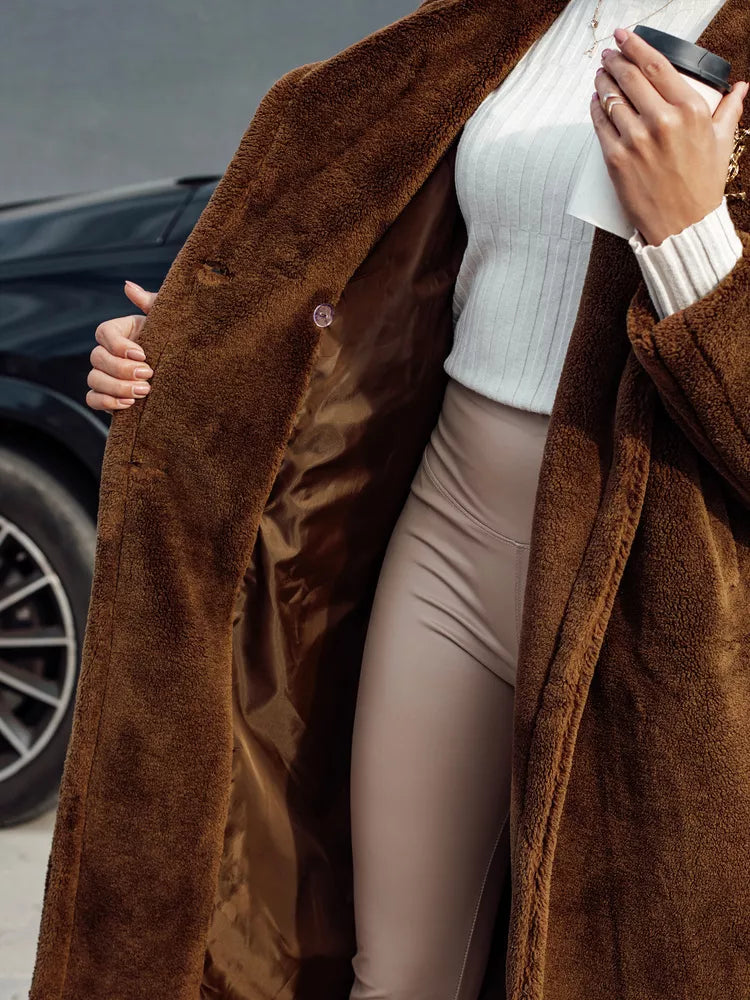 Sieviešu ziemas brūns mētelis Luxer