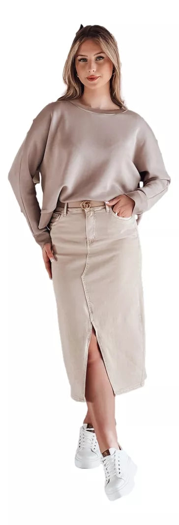 Džinsa brūna svārki ar šķēlumu Midiway