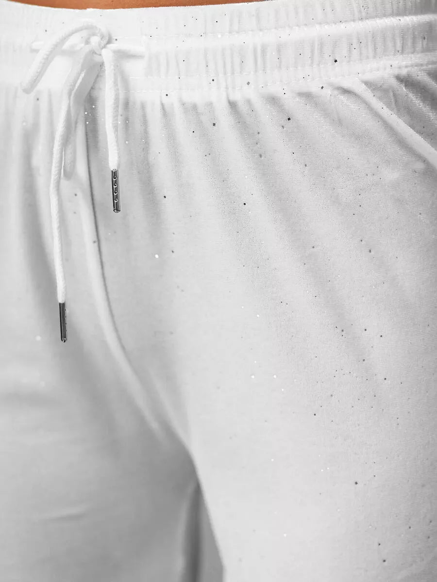 Sieviešu baltas platas samta bikses Metal