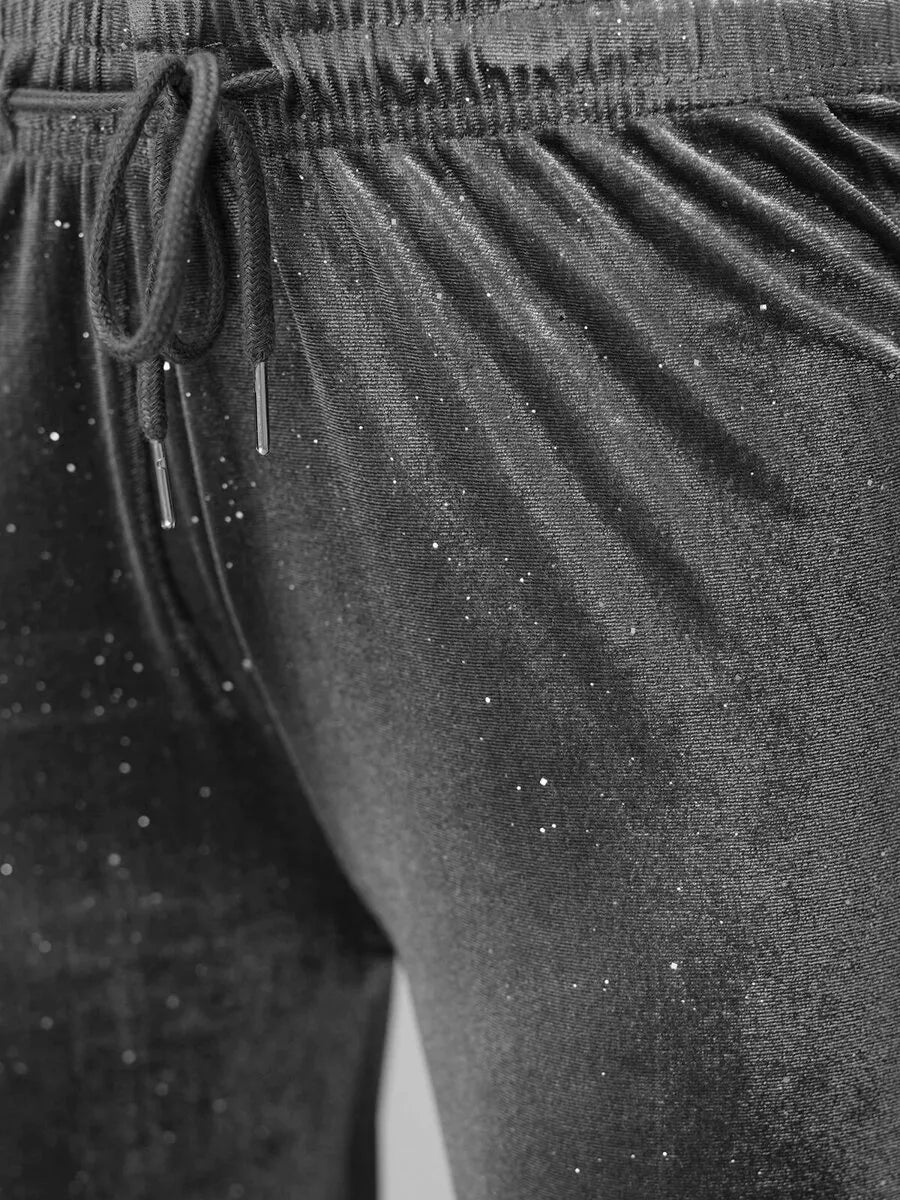 Sieviešu tumši pelēkas platas samta bikses Metal