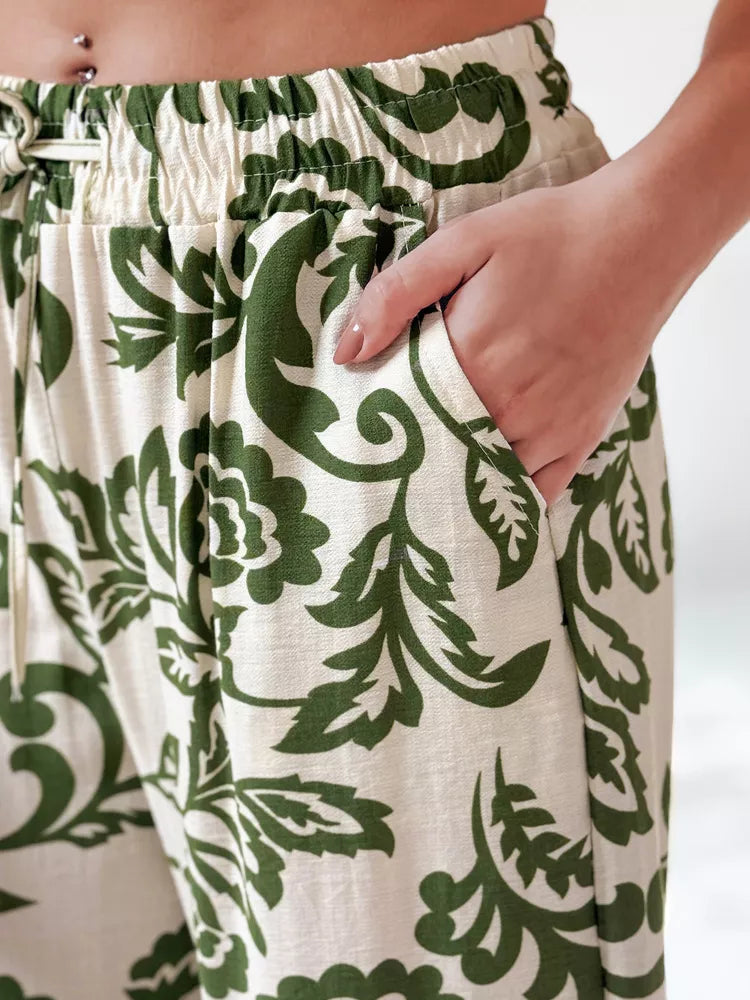 Sieviešu zaļas bikses "Flower"