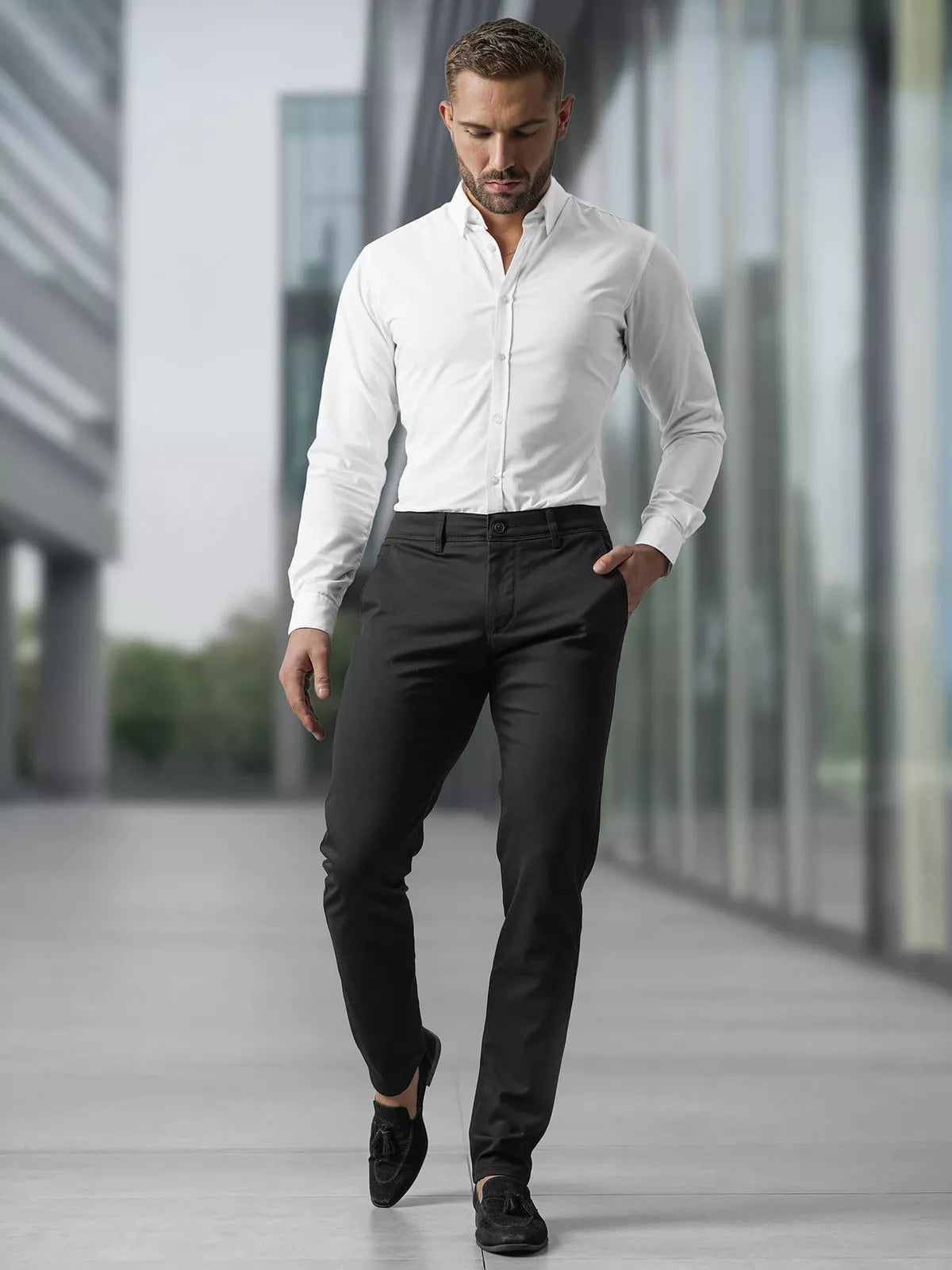 Vīriešu melnas chino bikses Reno