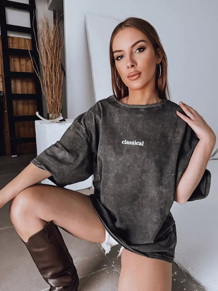 Sieviešu tumši pelēks T-krekls Classical 