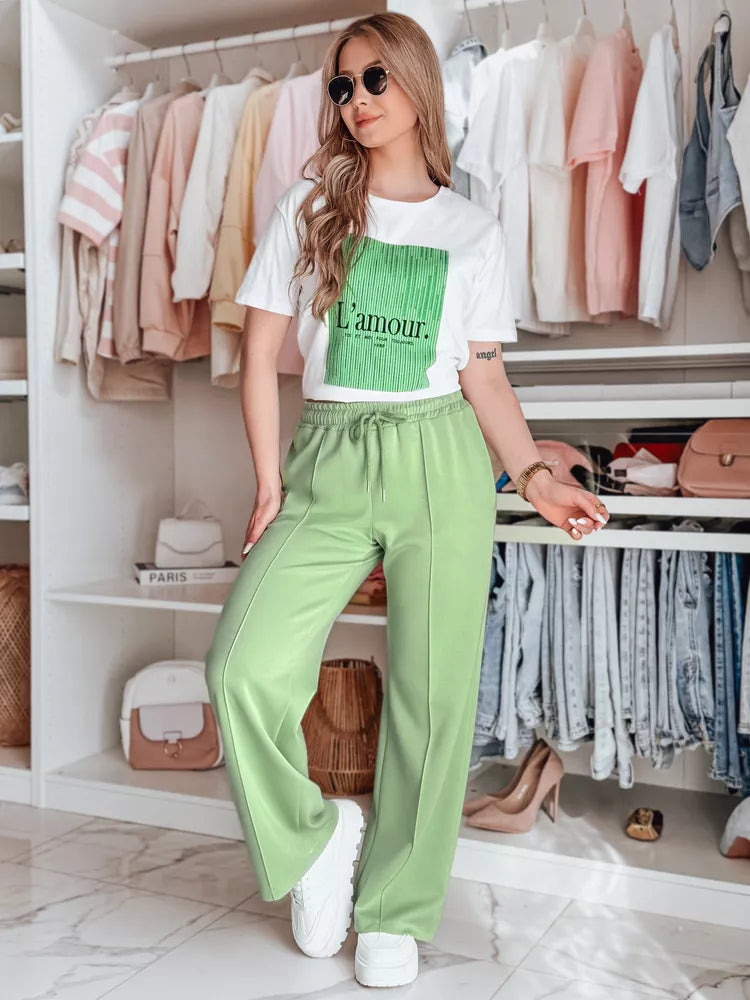 Sieviešu balts T-krekls ar zaļu dizainu Lamur