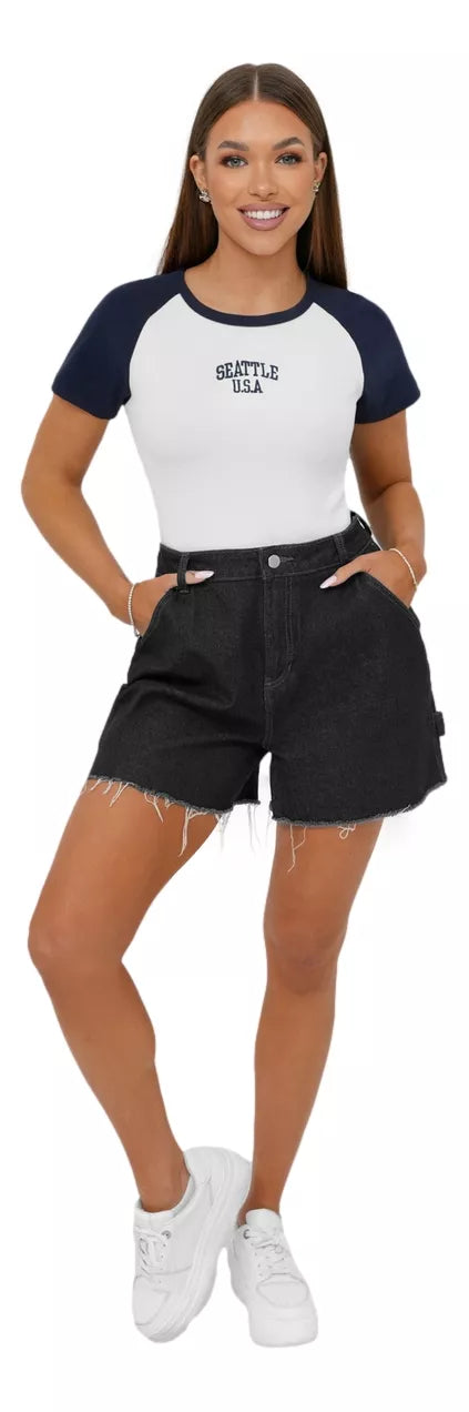 Sieviešu balts/tumši zils T-krekls Sietlā, ASV