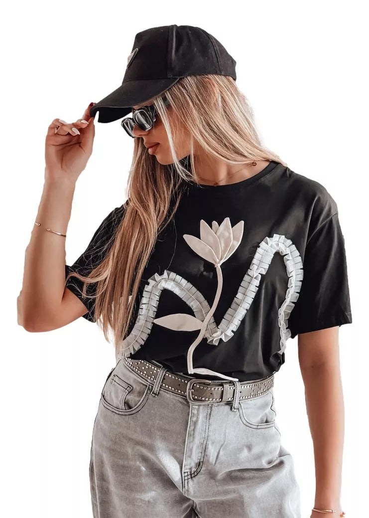 Sieviešu melns T-krekls Petinia 