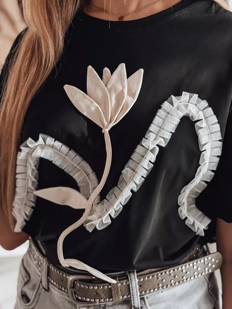 Sieviešu melns T-krekls Petinia 