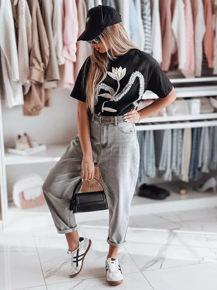 Sieviešu melns T-krekls Petinia 