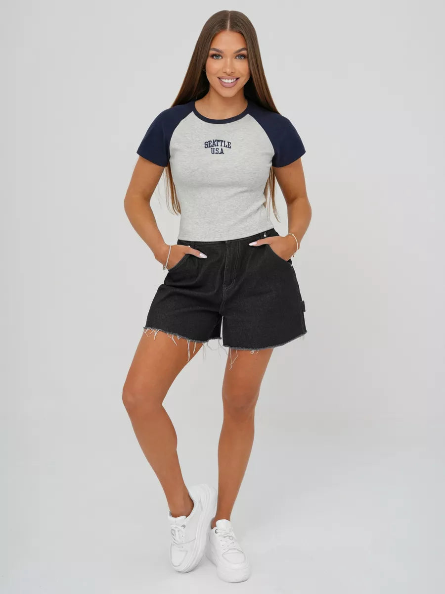 Sieviešu pelēks/tumši zils T-krekls Sietlā, ASV